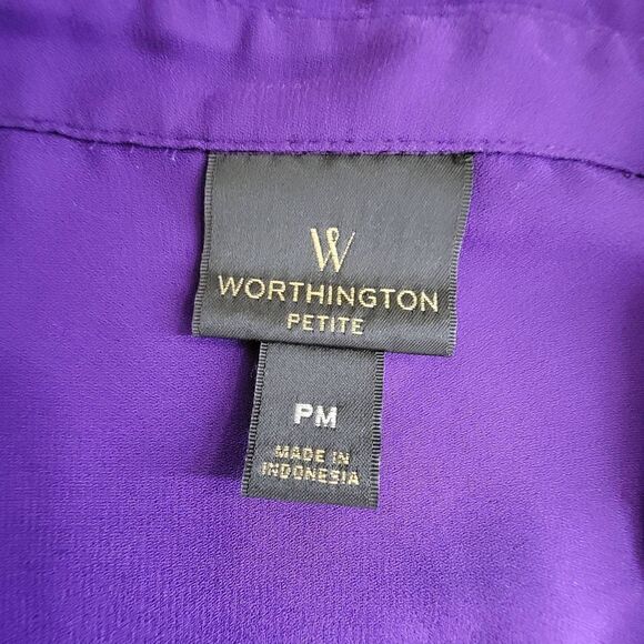 Worthington Long Sleeve Button Front Blouse Purple Size Petite Medium - Picture 4 of 13